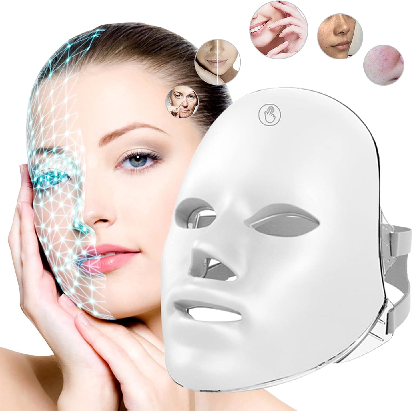 LED Light Therapy Face Mask - 7 Colour Photon Therapy Mask for Face Skin Rejuvenation, Facial Skin Treatment, Anti-Aging, Anti-Acne, Anti-Wrinkle