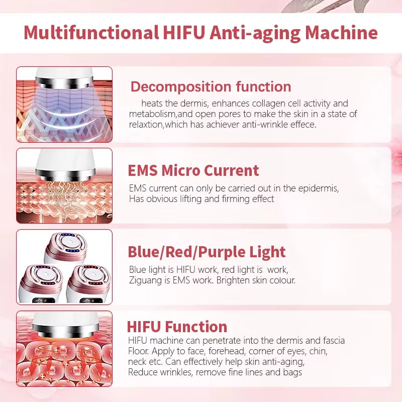 Mini HIFU Facial Skin EMS Microcurrent Portable Device  - Professional Beauty Massager for Lifting and Tightening