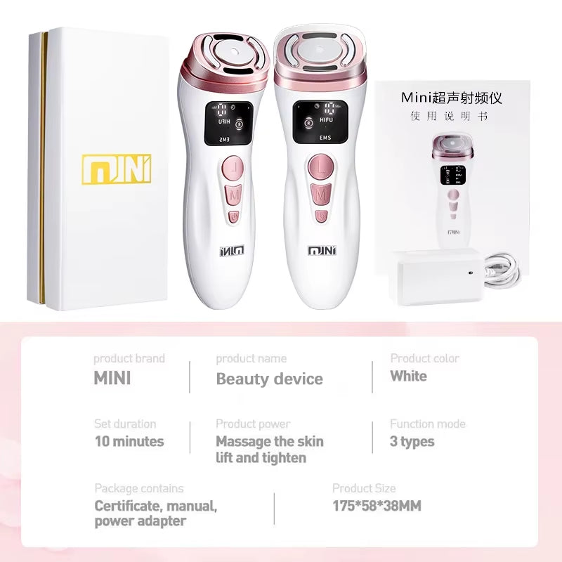 Mini HIFU Facial Skin EMS Microcurrent Portable Device  - Professional Beauty Massager for Lifting and Tightening
