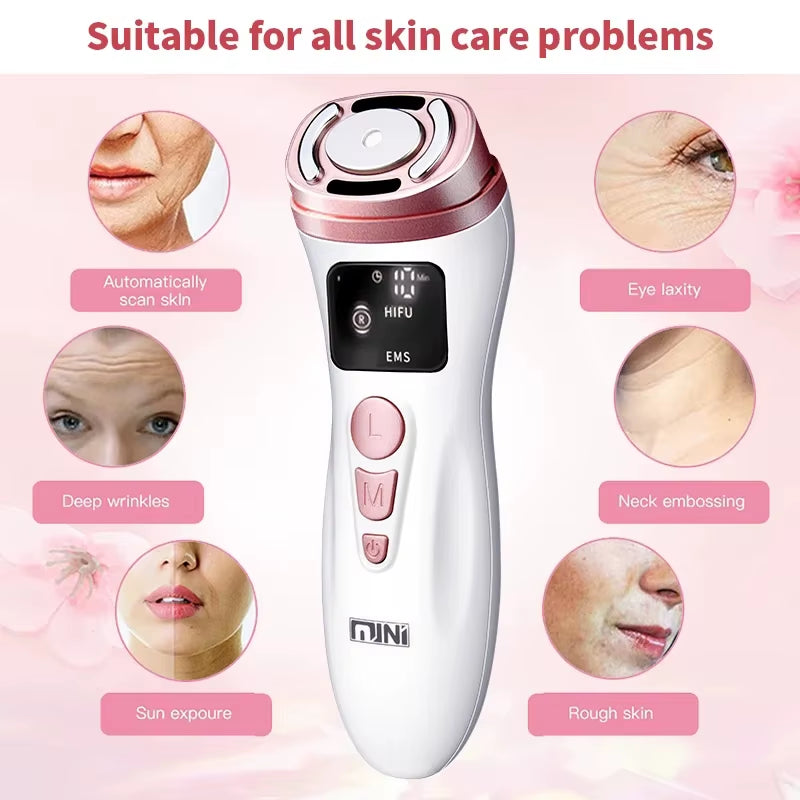 Mini HIFU Facial Skin EMS Microcurrent Portable Device  - Professional Beauty Massager for Lifting and Tightening