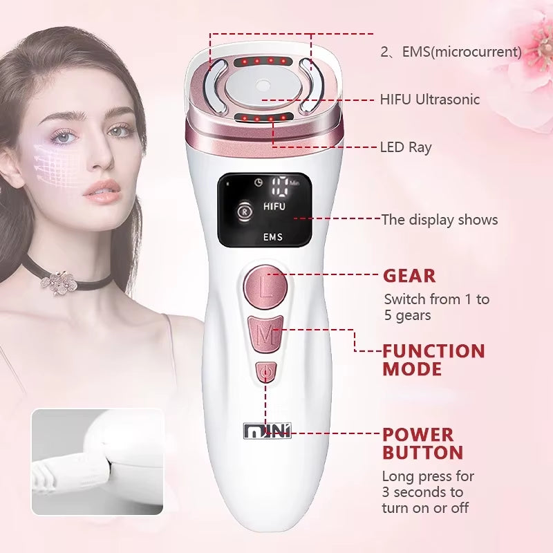 Mini HIFU Facial Skin EMS Microcurrent Portable Device  - Professional Beauty Massager for Lifting and Tightening